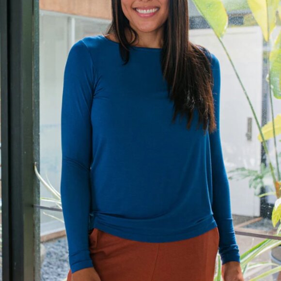 Yala Jena Long Sleeve Bamboo Tee Shirt Lapis - Picture 1 of 4